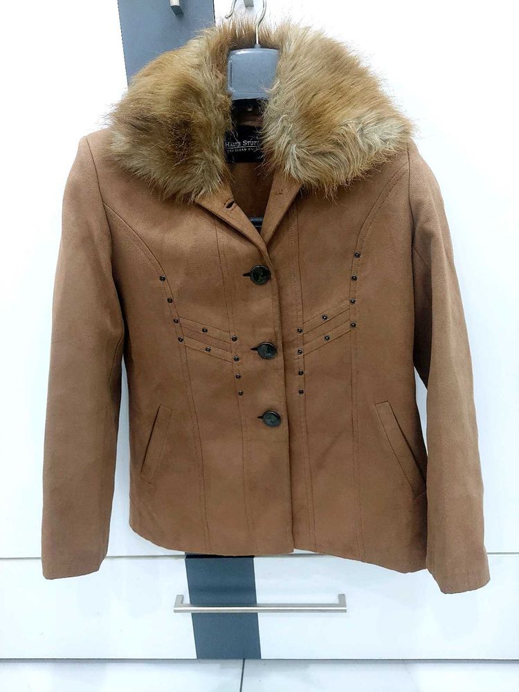 Detachable Collar Camel Jacket