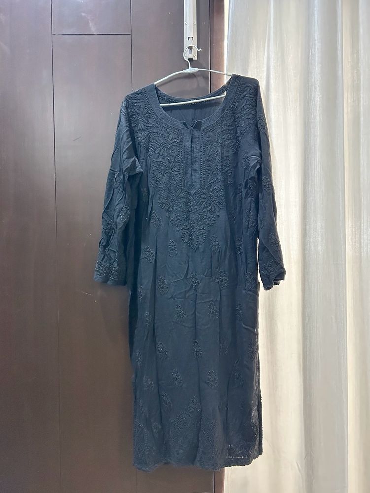 BLACK CHIKANKARI THREADWORK KURTA🖤