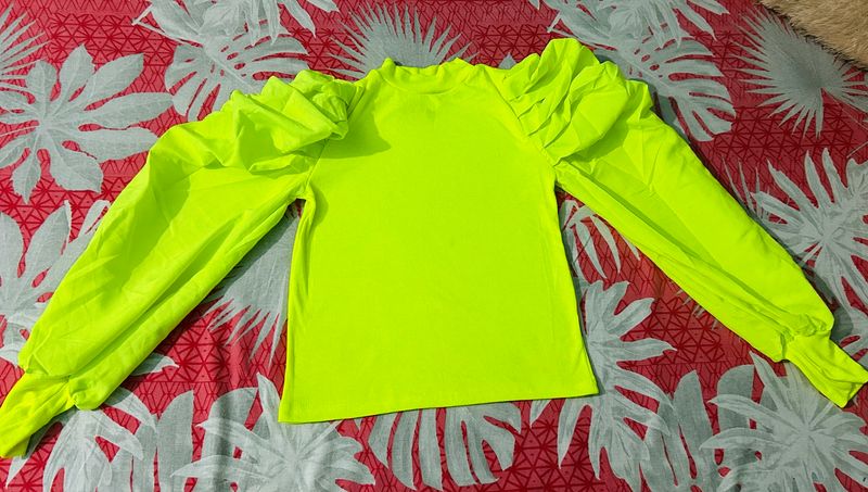 Neon Green Puff Sleeve Women Top