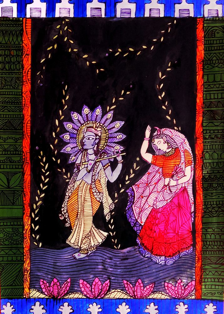 Radhakrishna Madhubani Folk Art