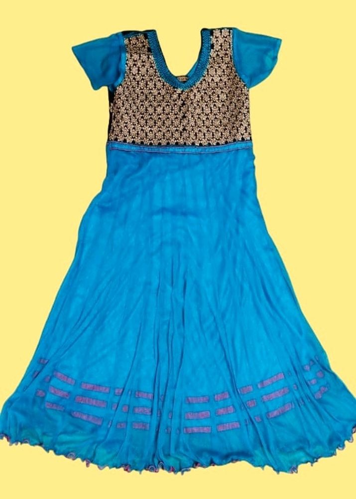 Blue Anarkali Top with Transparent Netted Hand