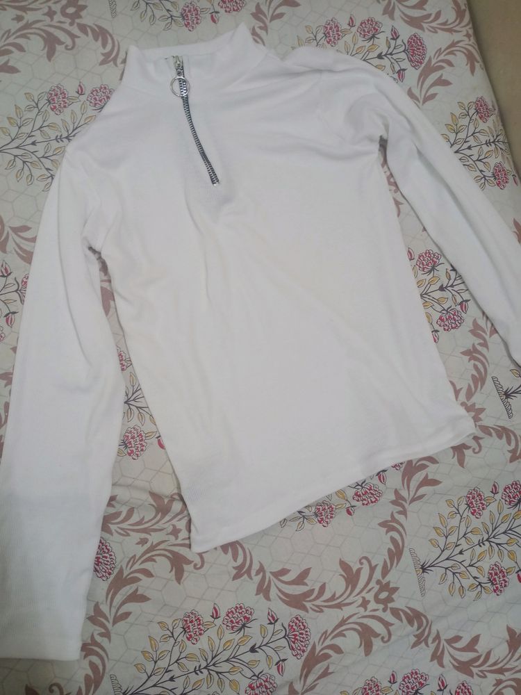 White Turtle Neck Top