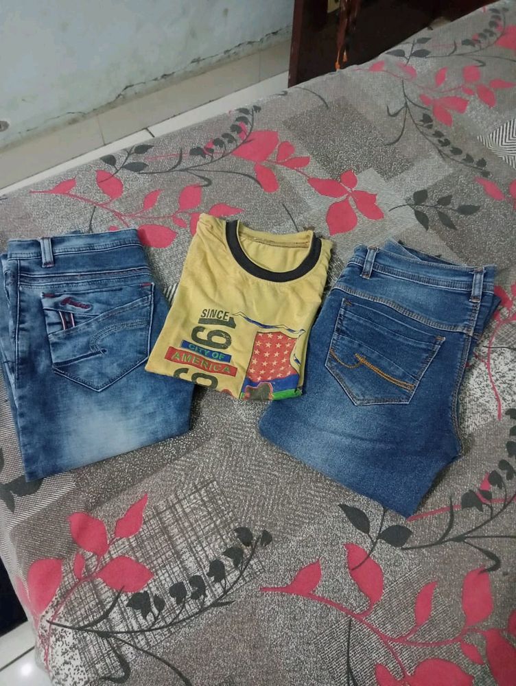 Combo Of 2 Jeans And 1 Tshirts For Boy 9-12 Years