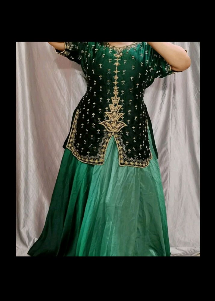 Bottle Green Zardozi Ombre Lehnga