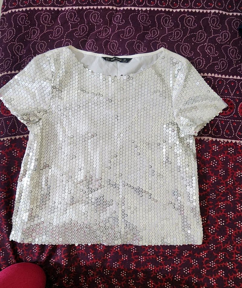 Sparkle N Shine silver embellished Zara Top