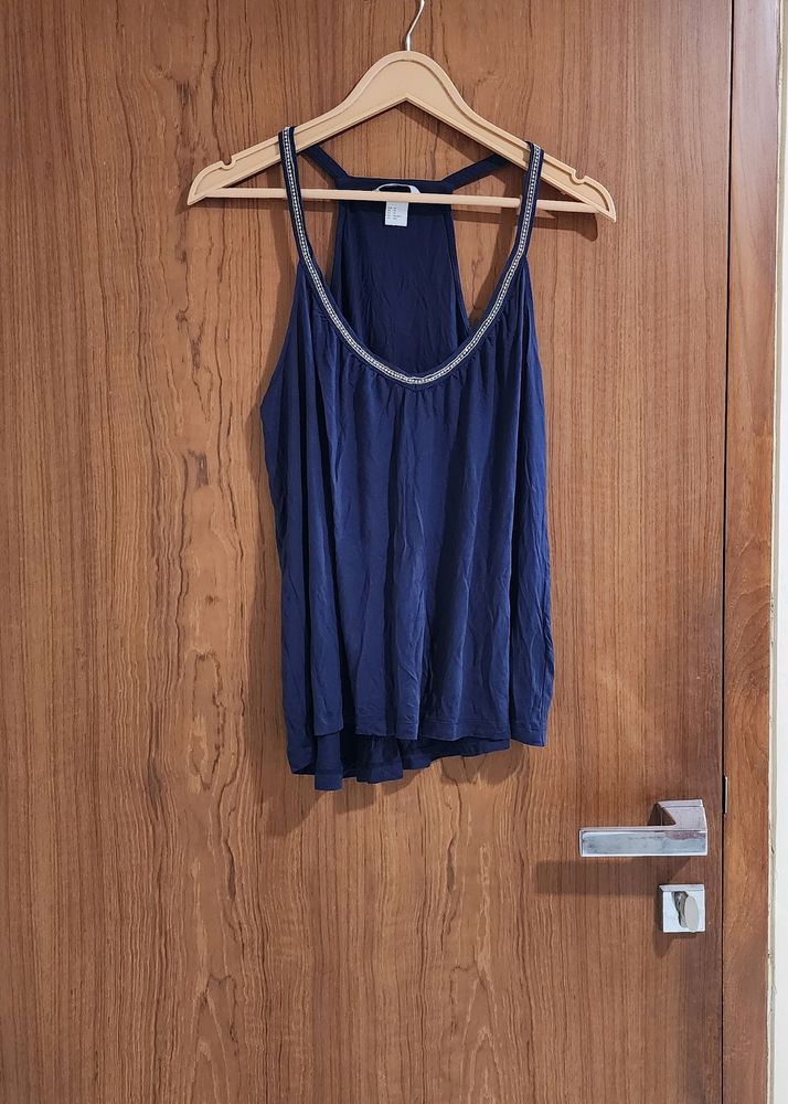 Sleeveless Party Wear Blue Top