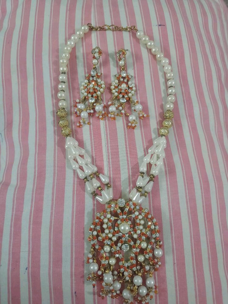 Orange Colour Necklace With Earings