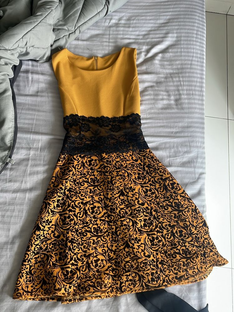 Mustard Laced Flared Dress