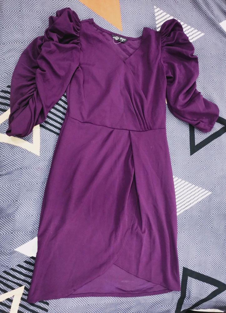 Purple Layered Scuba Dress, Wrap Dress, Party Wear