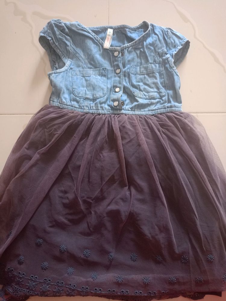 Faded Type Denim Branded Frock