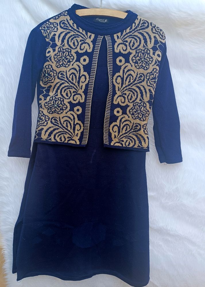 Navy blue woolen kurta