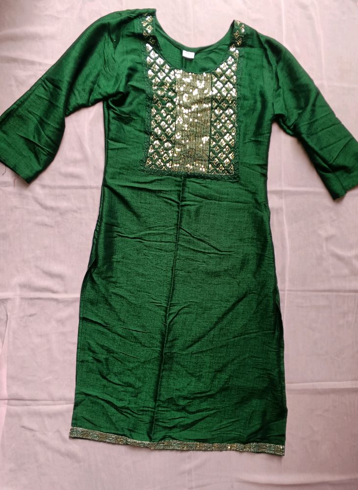 Green Colour Straight Kurta Set