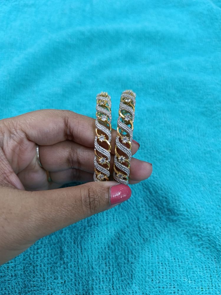 Gold Plated AD Studded Bangles Pair 22 Size