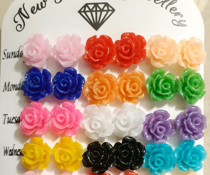 New Designer Rose Flower Work Stud Earring 12 Set