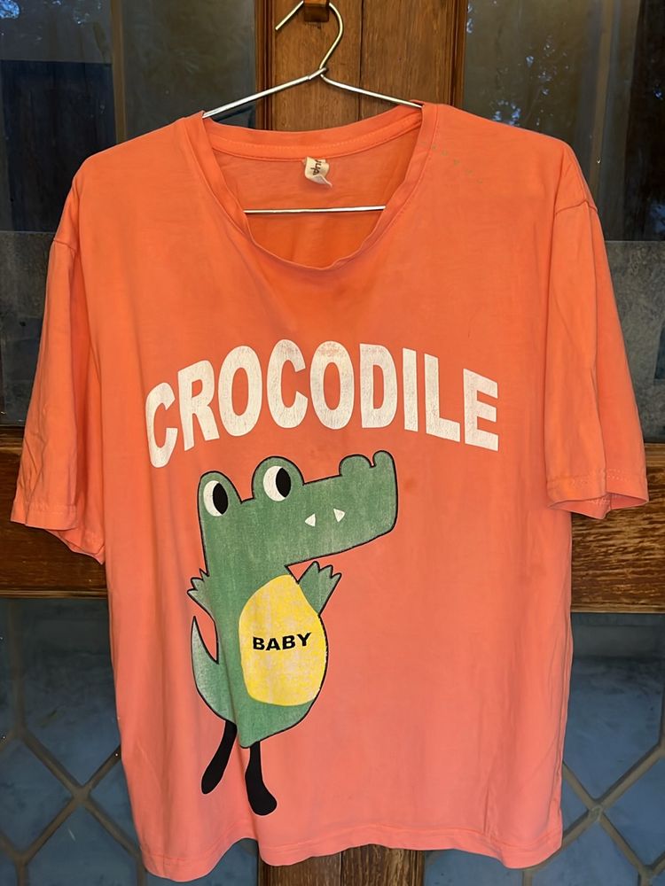 Orange Tshirt With Crocodile Print