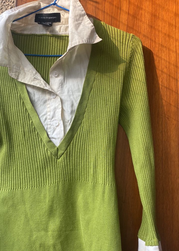 Green Shirt Style Sweater/ Cardigan