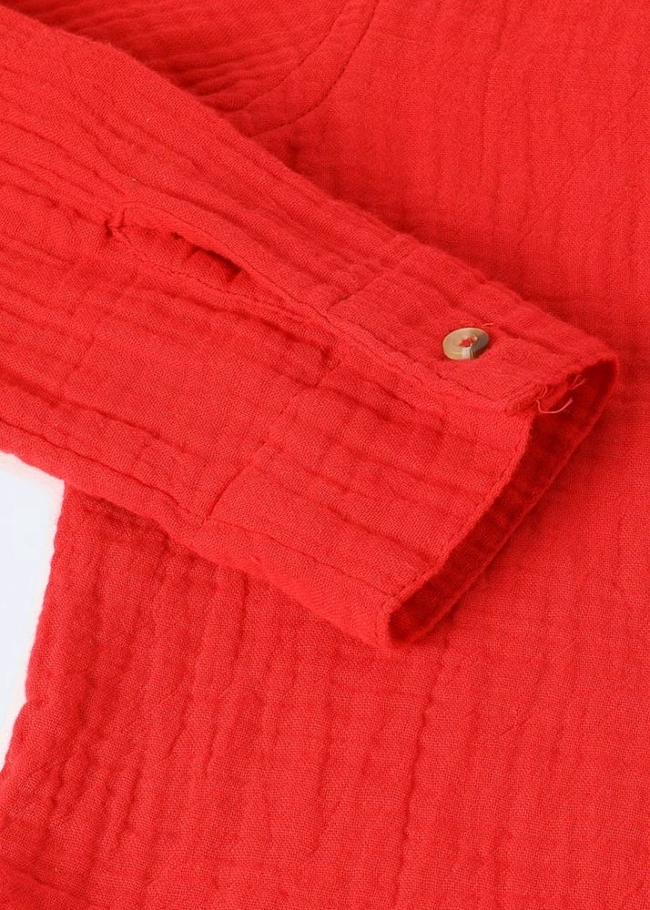 Red Crinkled Cotton Shirt For Kids Boys