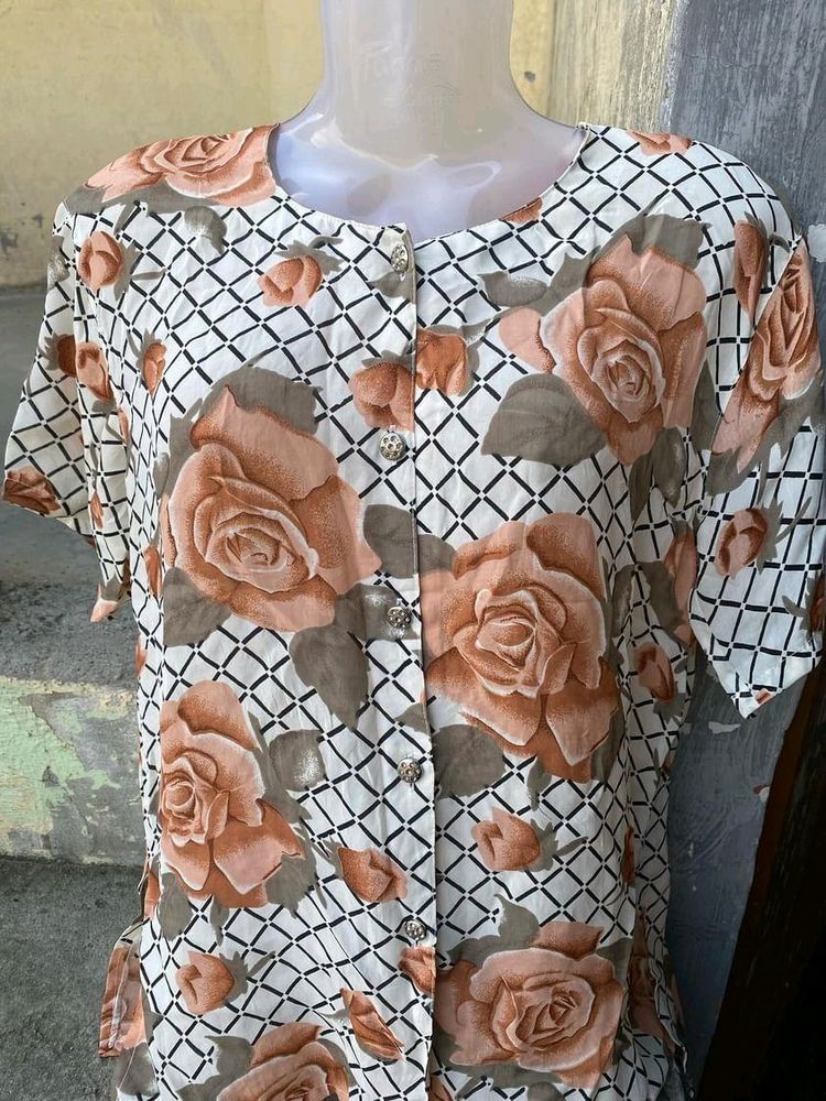 Floral Printed  Branded Cord Top