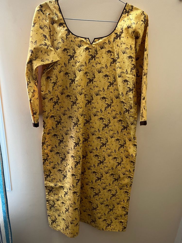 Women Yellow And Brown Kurta