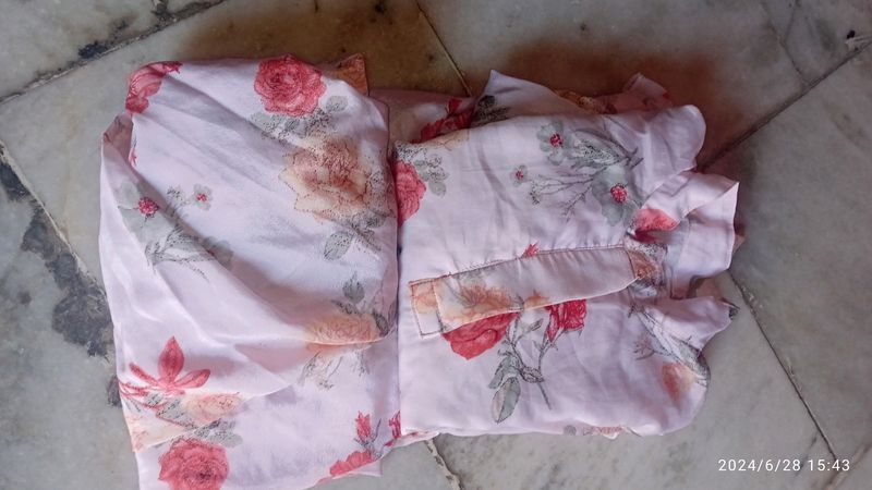 Flower Printed Silk Suit