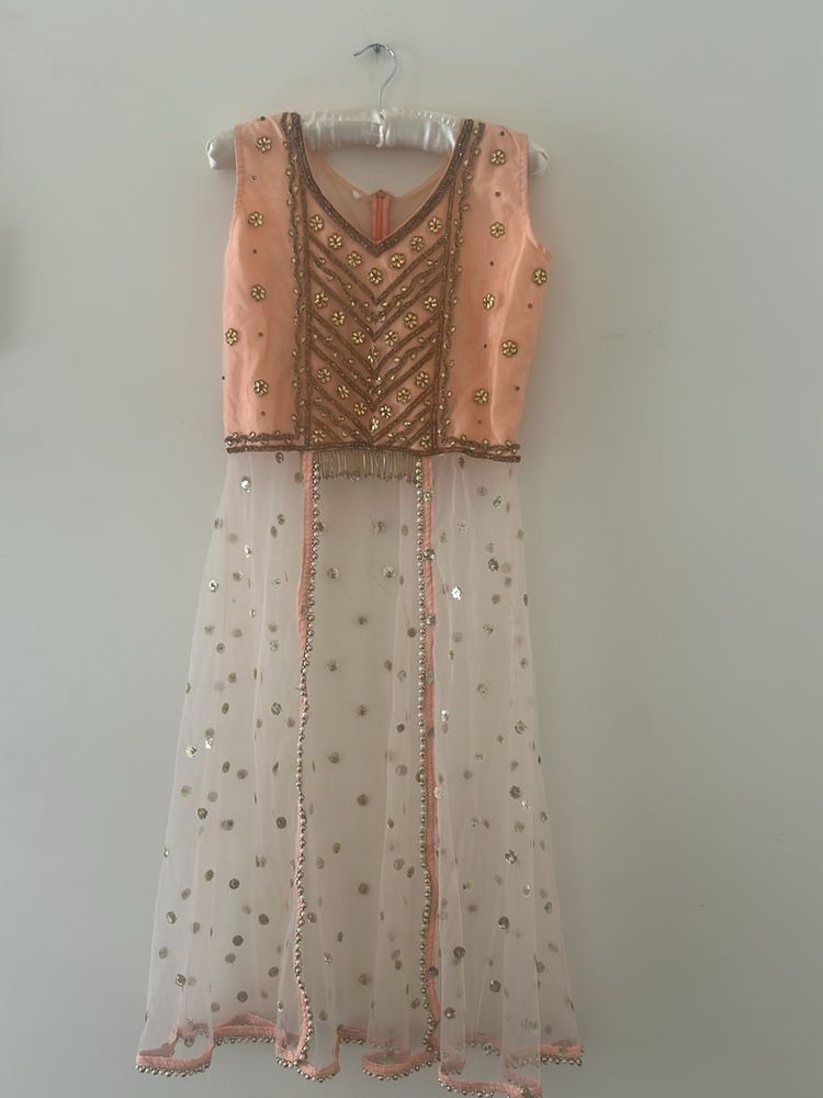 Amazing Peach Party Wear Shrug/kurti With Back Zip