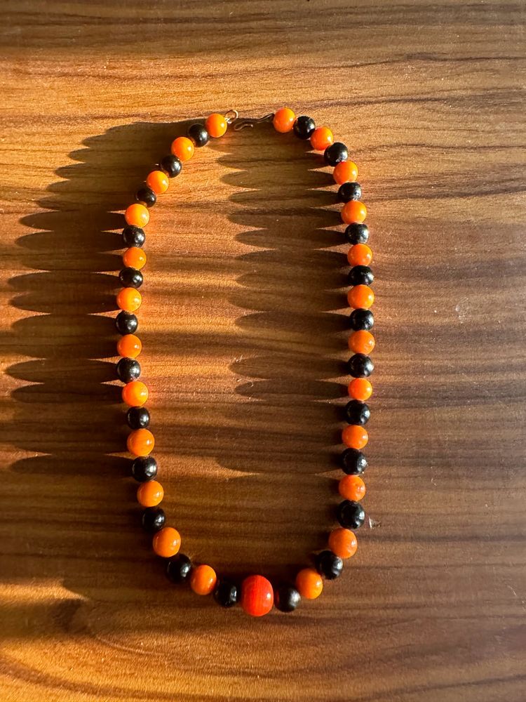 Orange And Black Glass Bead Necklace