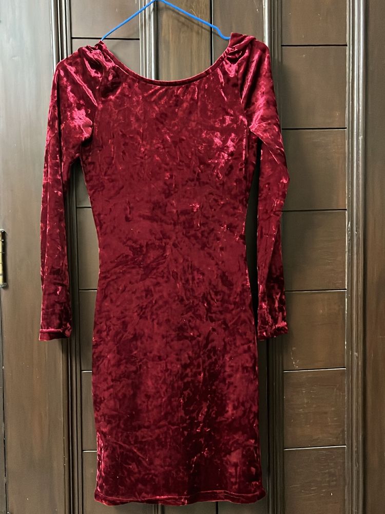 Red Velvet Full Sleeve Dress