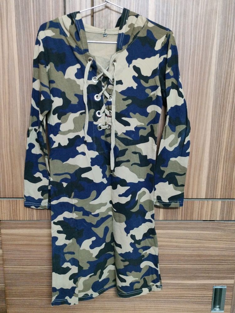 Camo Print Dress With Hood