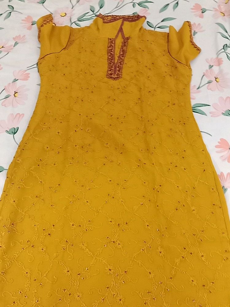 Beautiful Embroidered Mustard Salwar Kameez