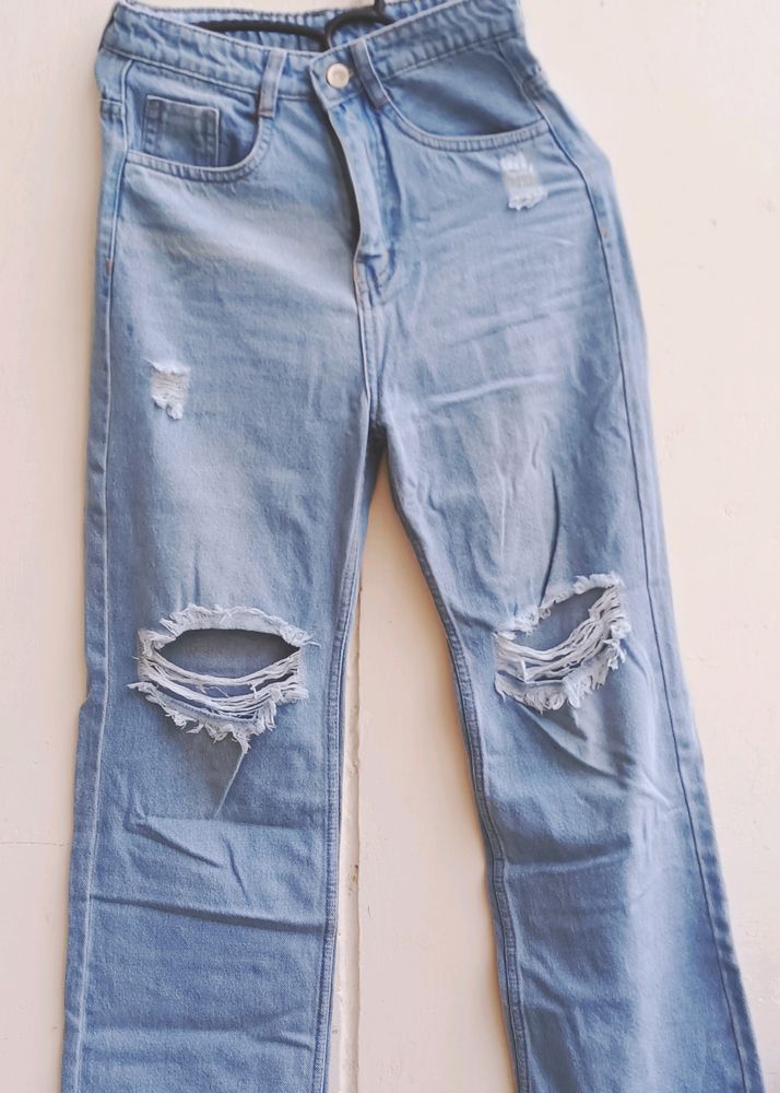 Ripped Straight Leg Jeans