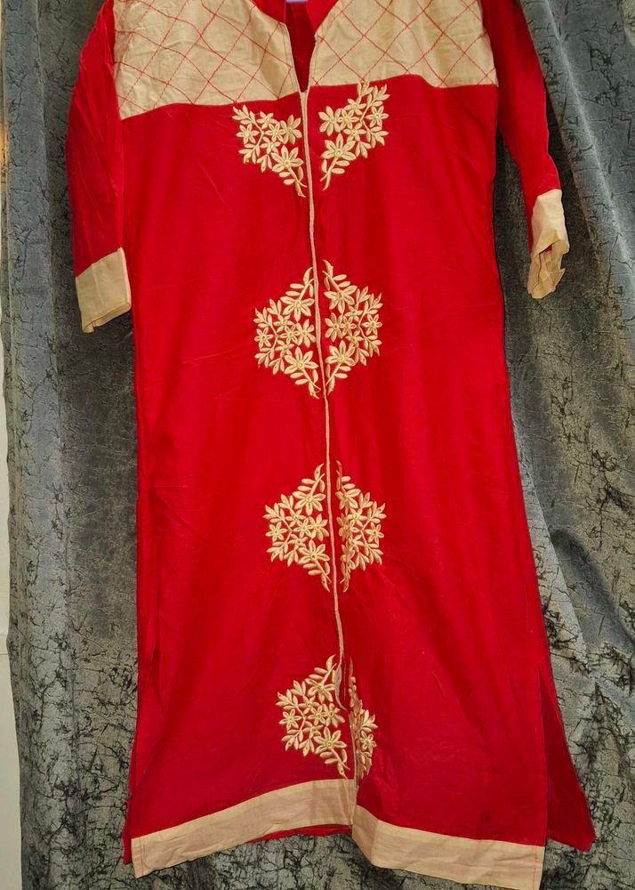 Red Front Slit Kurti