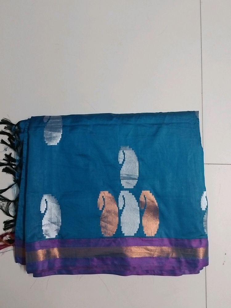 Peacock Blue Soft Silk Saree...