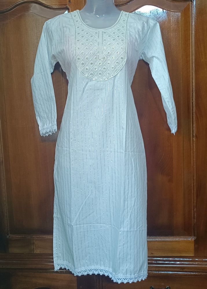 Embroidery Work Beautiful White Kurta