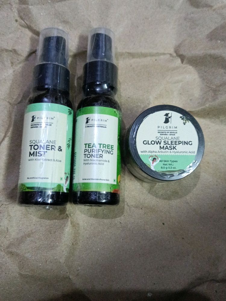 Combo Of 3 Mini Pilgrim Toner & Sleeping Mask