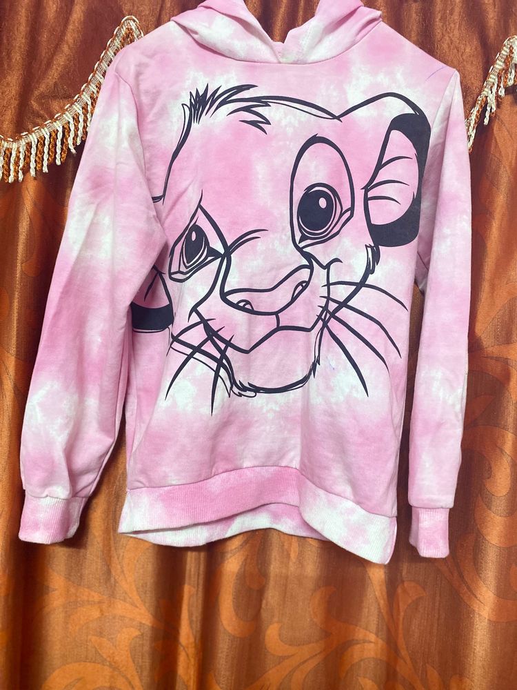 Crop Simba Pink And White Hoodie