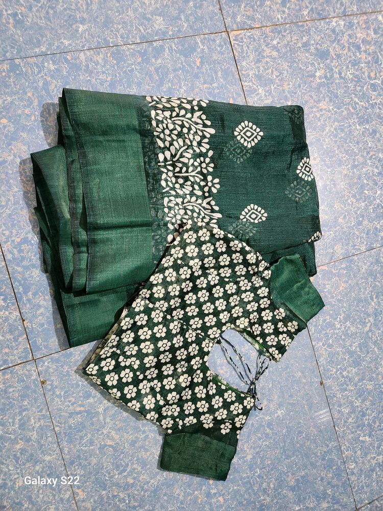 🎉Sell(30₹off)Dark Bottle Geen Colour Saree