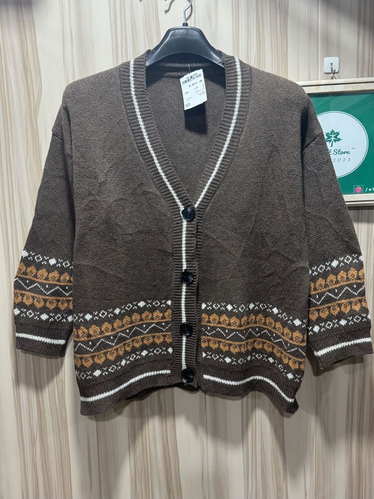 Seoul Mate Geo Pattern Drop Down Cardigan