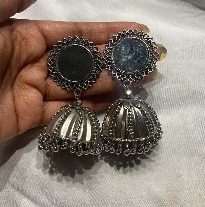 light weight silver oxidised jhumka