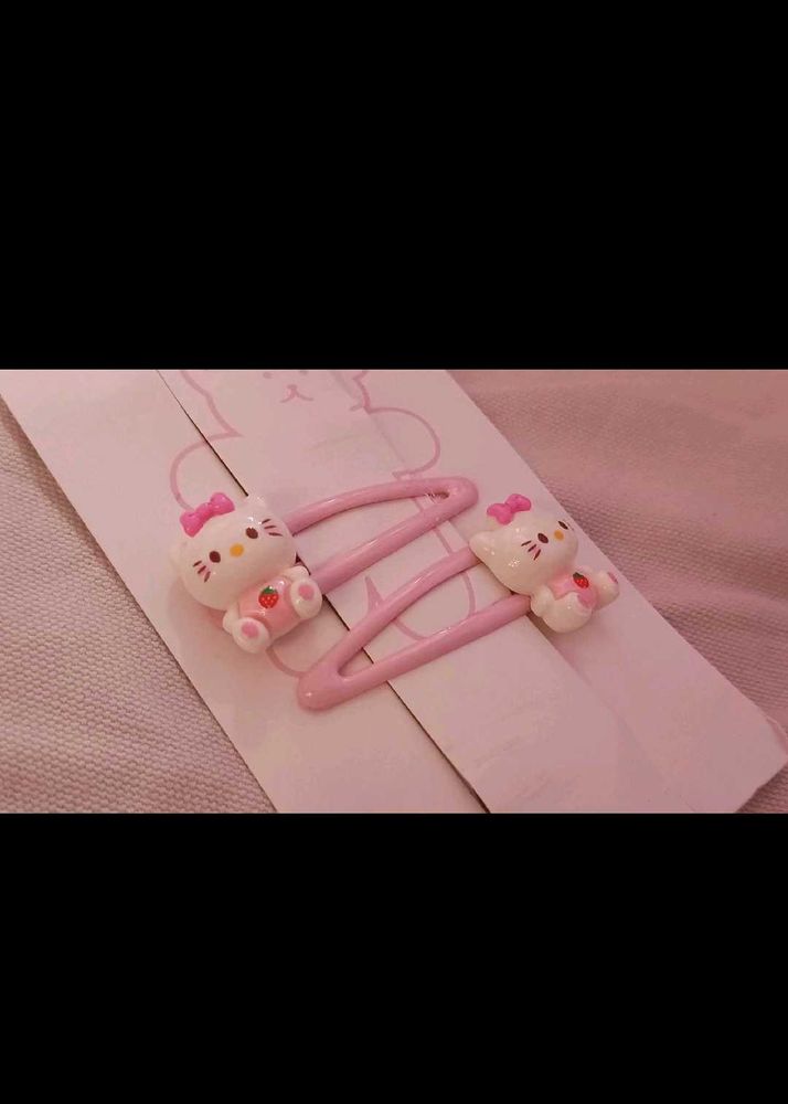 KAWAI PINK HELLO KITTY CLIPS - 1 Pair