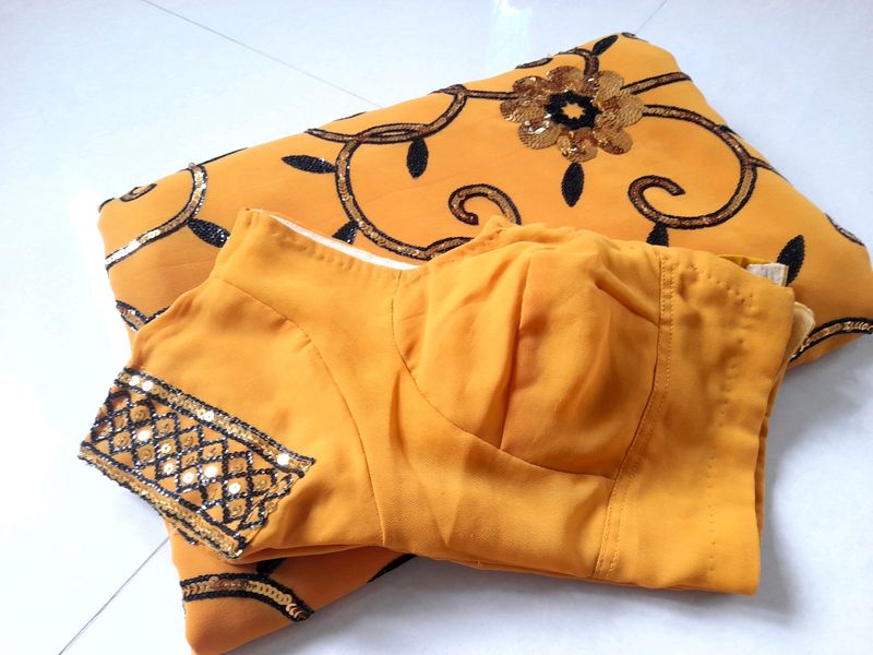 Saree With Back(square)shape Blouse