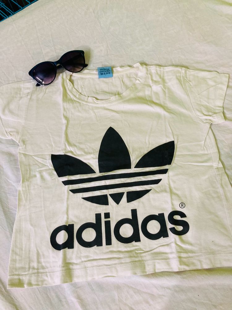 White Crop Tee With Black Print Adidas Wrote