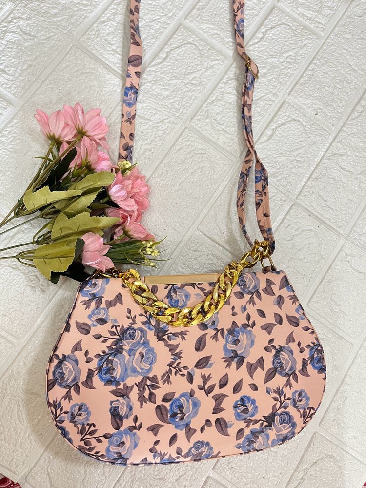 Pink floral Oval sling bag