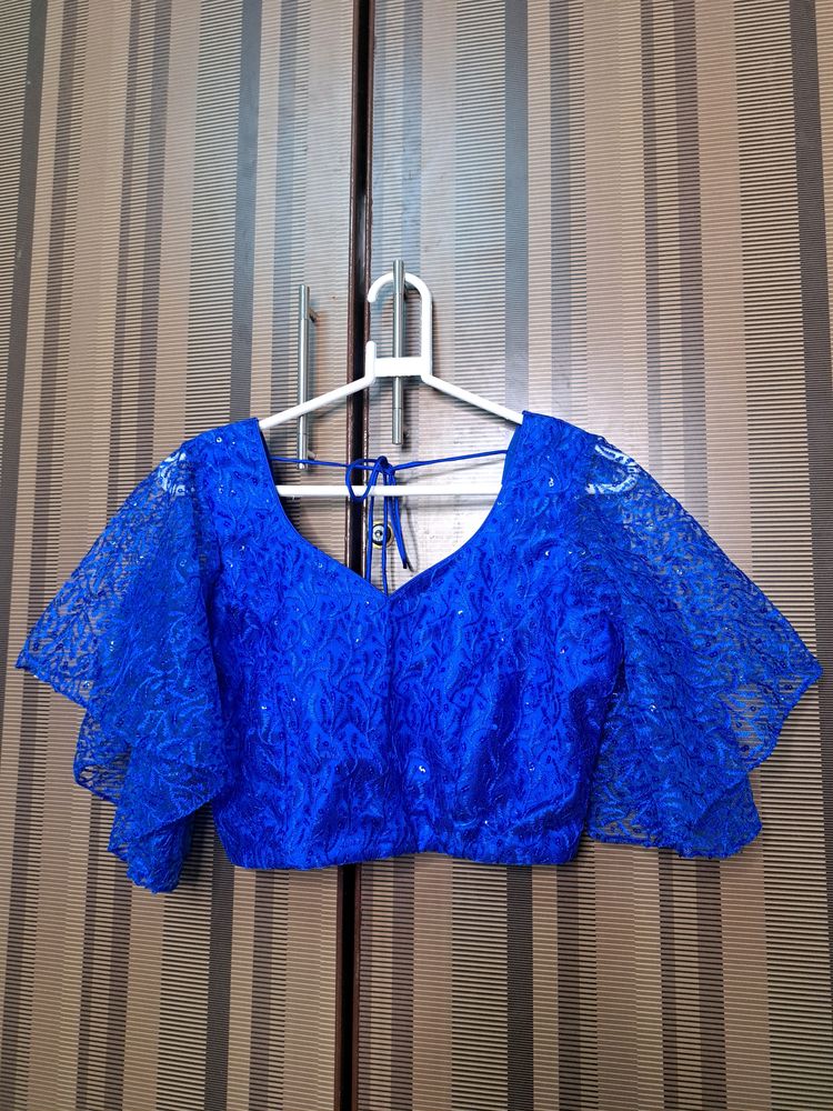 Electric Blue Blouse With Flutter Sleeves