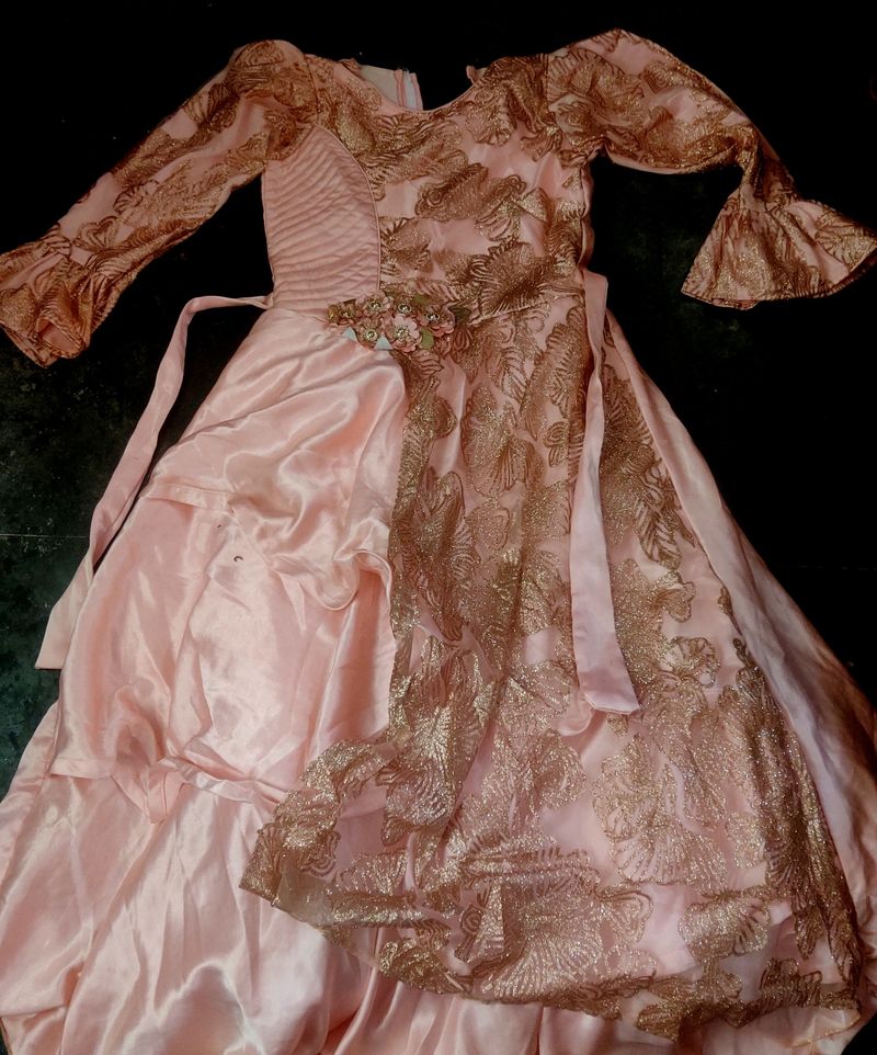 Pink Silk Princess Frock With Glitter And Work