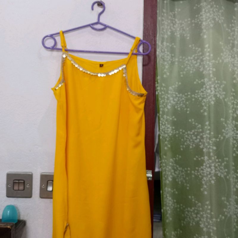 Stylish Yellow Kurti With Gota Patti