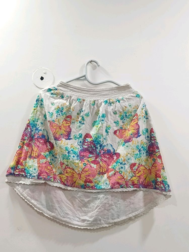 Butterfly Print Multi Colour Assymetric Skirt