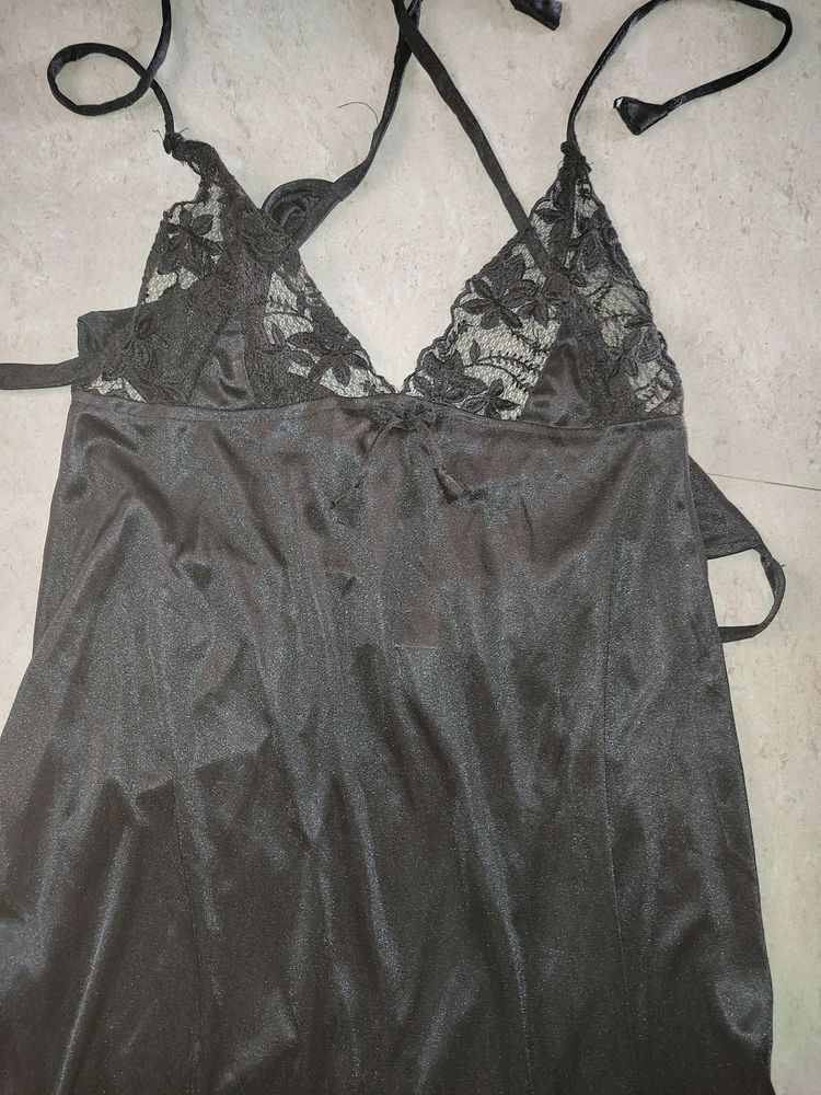 black sexy knee length nighty with inner bra