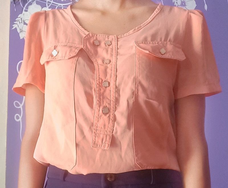 Orange Short Sleeve Tops Size-S