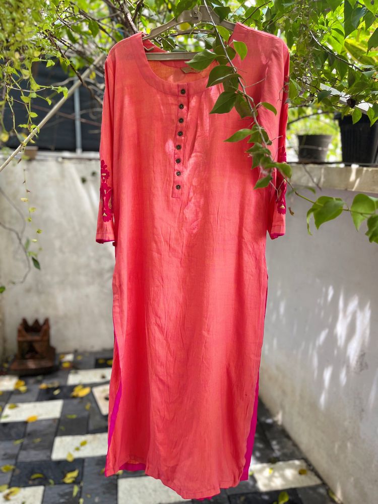 Coral Pink Slitted kurta