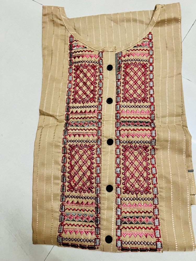 Mehroon Thread Work Tan Colour Long Kurti